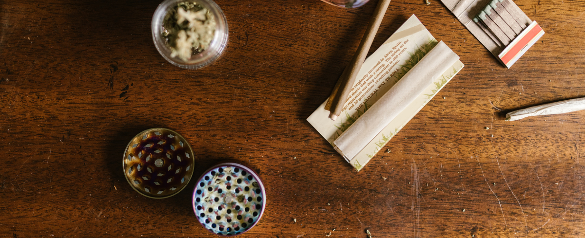 CBD Flower paraphernalia on table