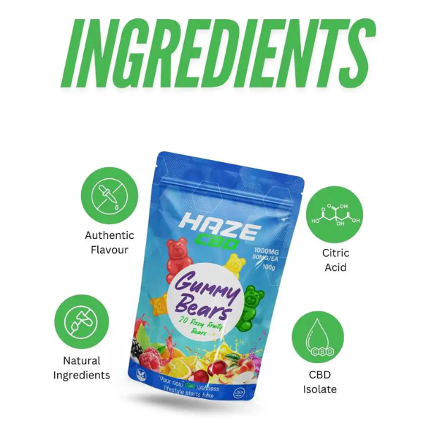 Haze CBD 1000mg Gummy Bears Ingredients