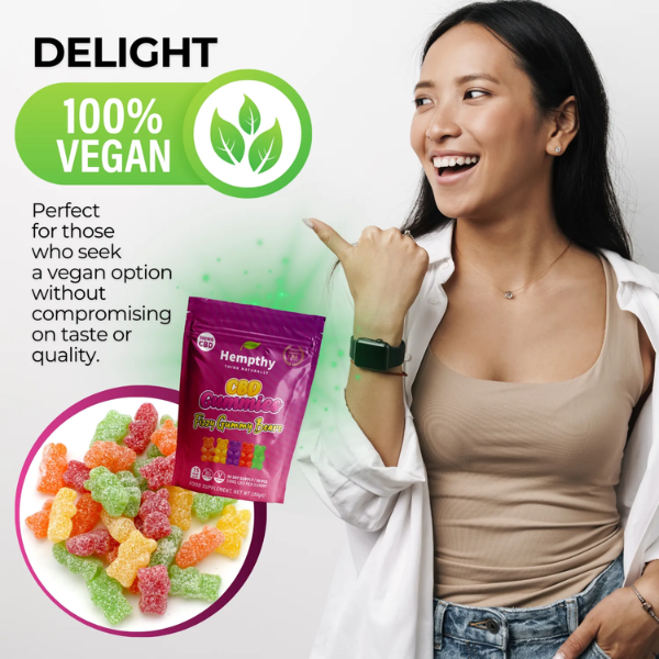 Hempthy 1000mg CBD Fizzy Gummy Bears Gummies - 100% Vegan