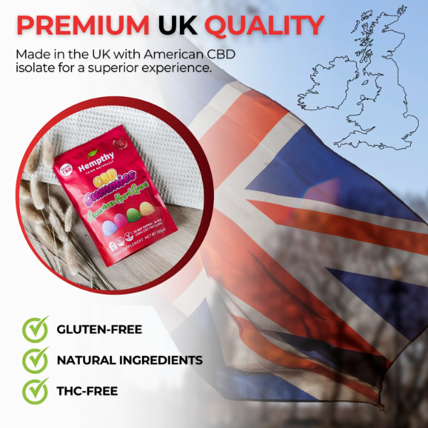 Hempthy 1000mg CBD American Hard Gums Gummies - Made in the UK