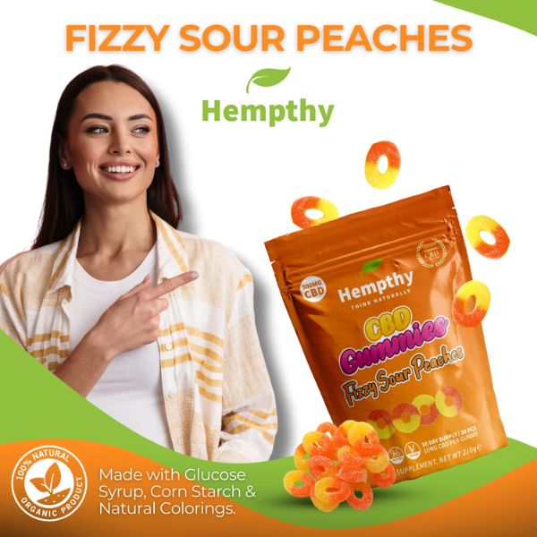 Hempthy 1000mg CBD Fizzy Sour Peach Rings Ingredients