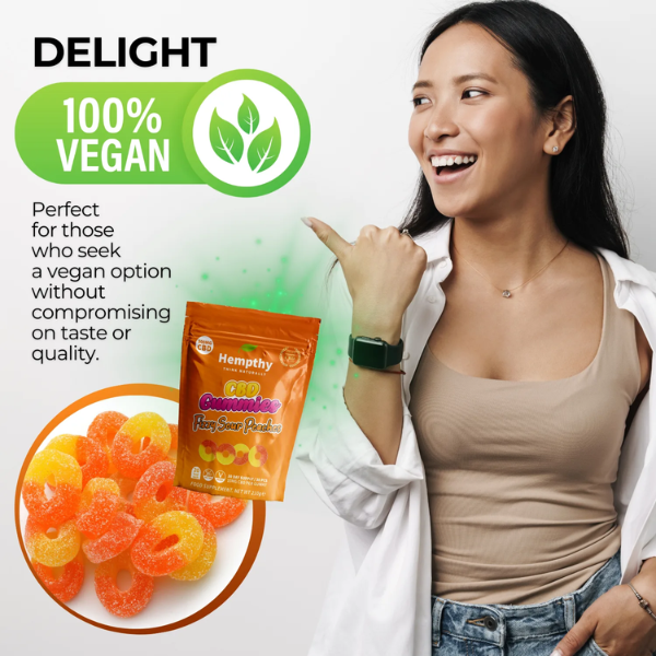 Hempthy 1000mg CBD Fizzy Sour Peach Rings - 100% Vegan