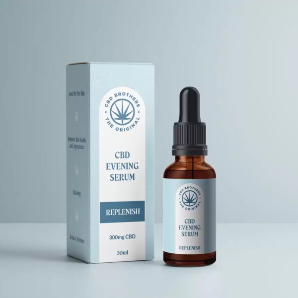 CBD Brothers 300mg CBD Evening Replenish Serum with background