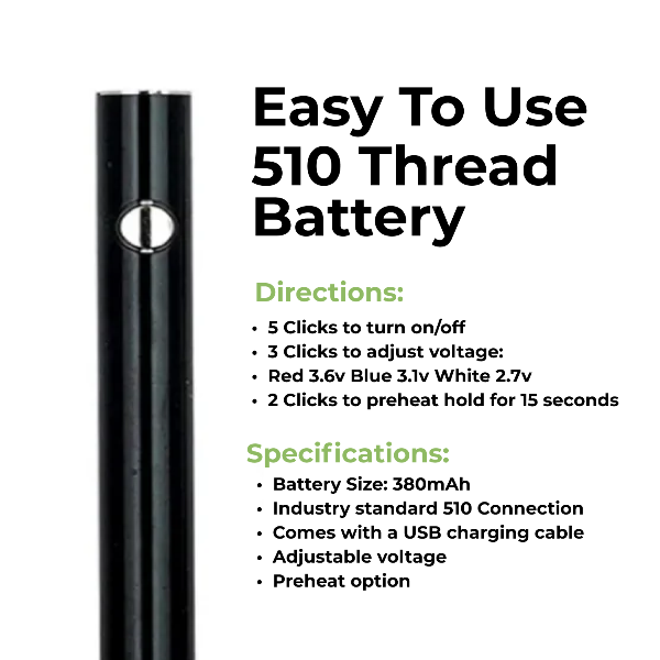 Happy Guys 510 Thread Max Battery 380mAh Vape Pen with USB Cable - Shop Now At The CBD Hut 