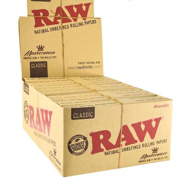 Raw Connoisseur Classic King Size Slim Rolling Papers + Tips - 24 Packs