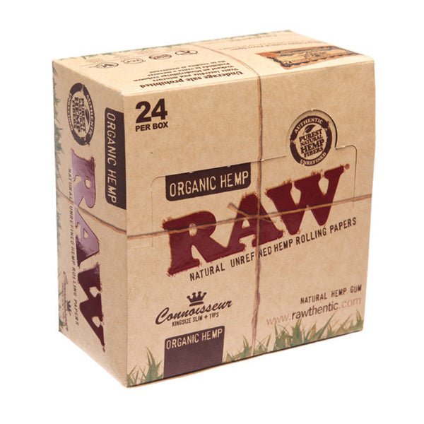 Raw Connoisseur Organic Hemp King Size Slim Papers + Tips - 24 Packs