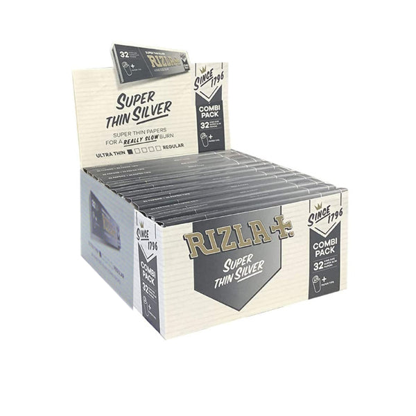 Paquete combinado de 24 papeles de liar Rizla Silver Super Thin King Size + puntas