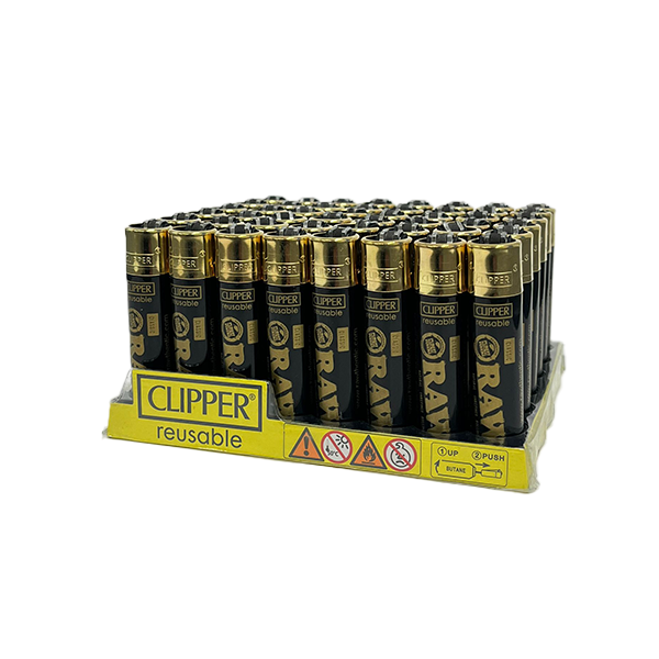 RAW Printed Clipper Refillable Lighters - 48 Pack