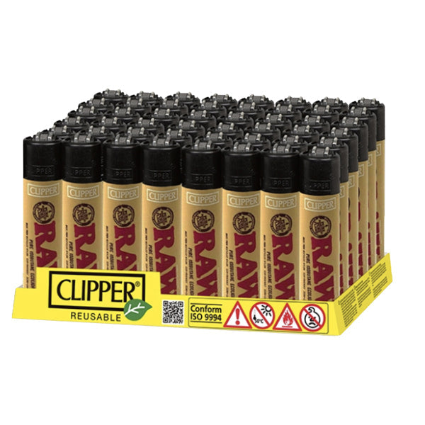 RAW Printed Clipper Refillable Lighters - 48 Pack