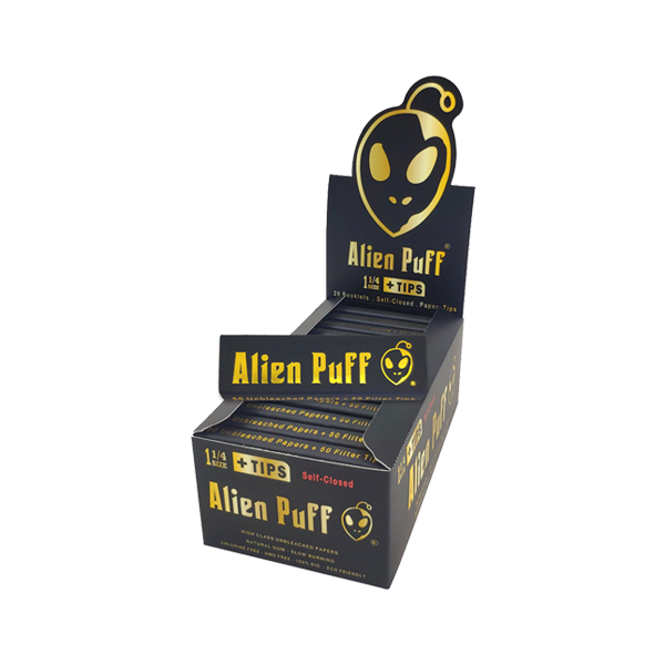 50 Alien Puff Noir et Or 1 1/4 Taille Papiers bruns non blanchis + Conseils