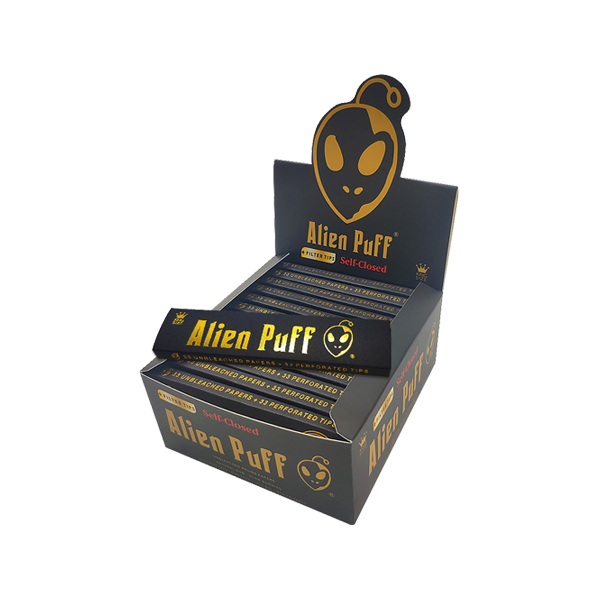 Alien Puff Black & Gold King Size Brown Rolling Papers + Tips - 33 Packs