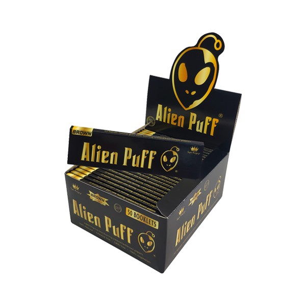 Alien Puff Black & Gold Super King Size Unbleached Brown Rolling Papers - 33 Packs