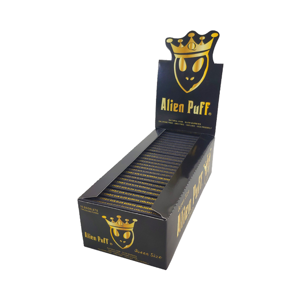 Alien Puff Black & Gold Queen Size Unbleached Brown Rolling Papers - 62 Packs