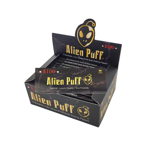 12 feuilles à rouler Alien Puff Black &amp; Gold King Size en or 24 carats