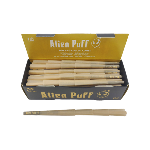 100 Alien Puff Black & Gold 1 1/4 Size Pre-Rolled Cones - Shop Now At The CBD Hut 