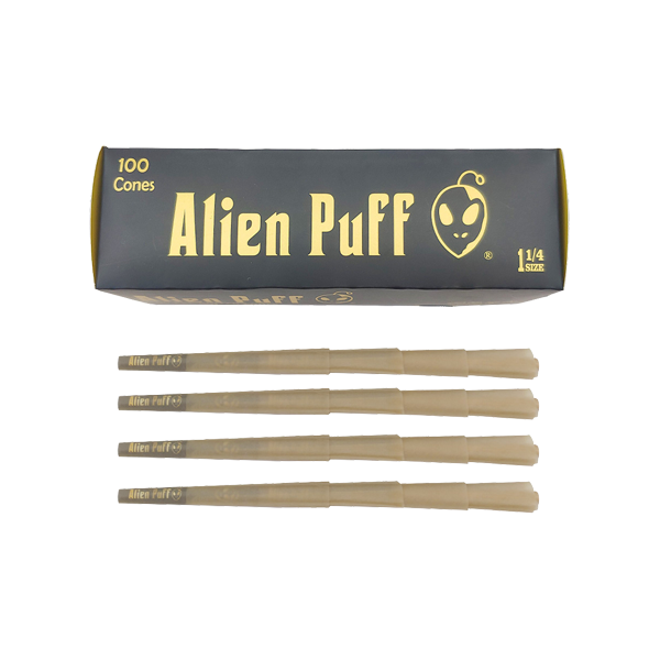 Alien Puff Black & Gold 1 1/4 Size Pre-Rolled Cones - 100 Packs