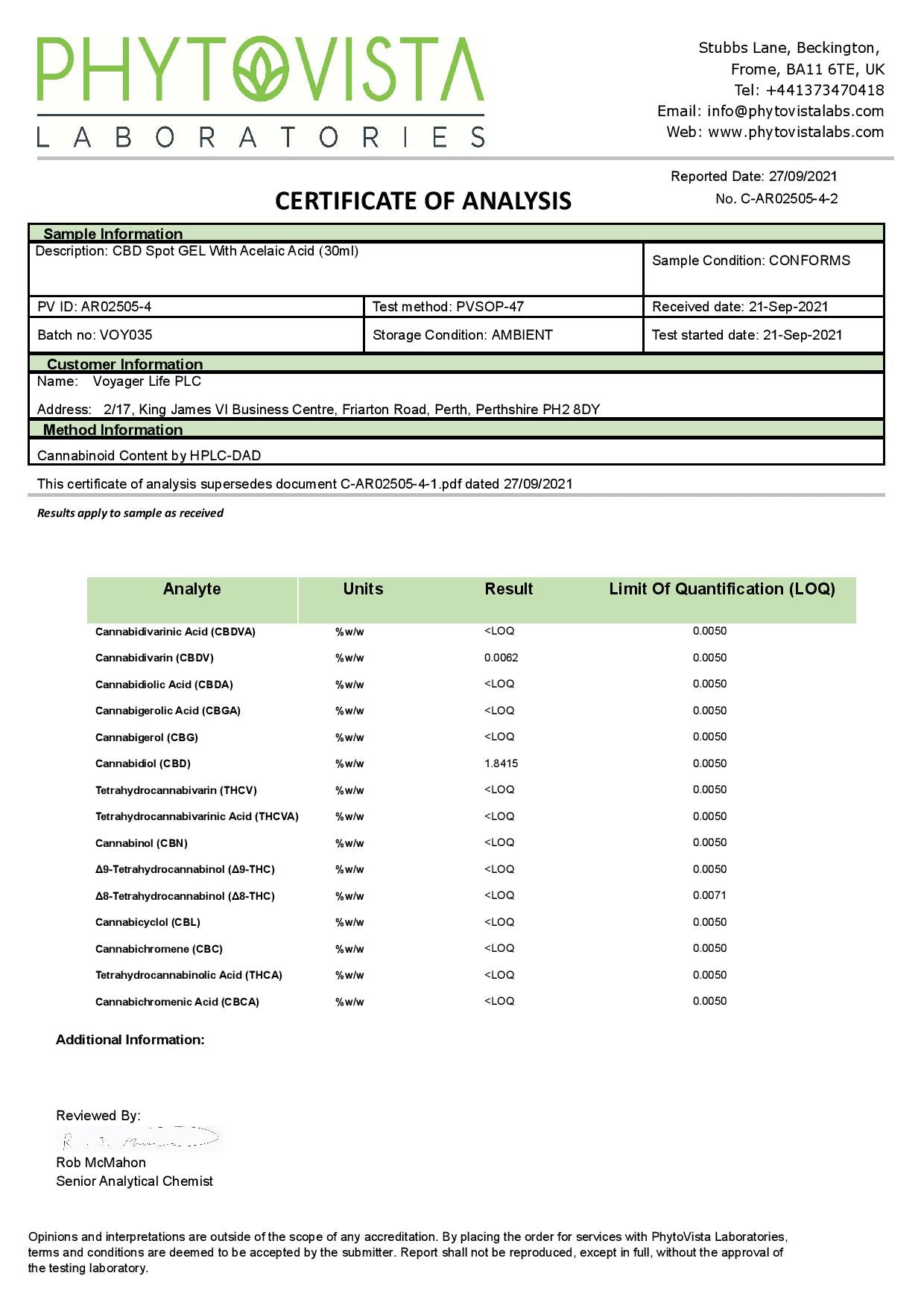 Voyager 500mg CBD Clarity Azelaic Acid Spot Gel - 100ml - Shop Now At The CBD Hut 