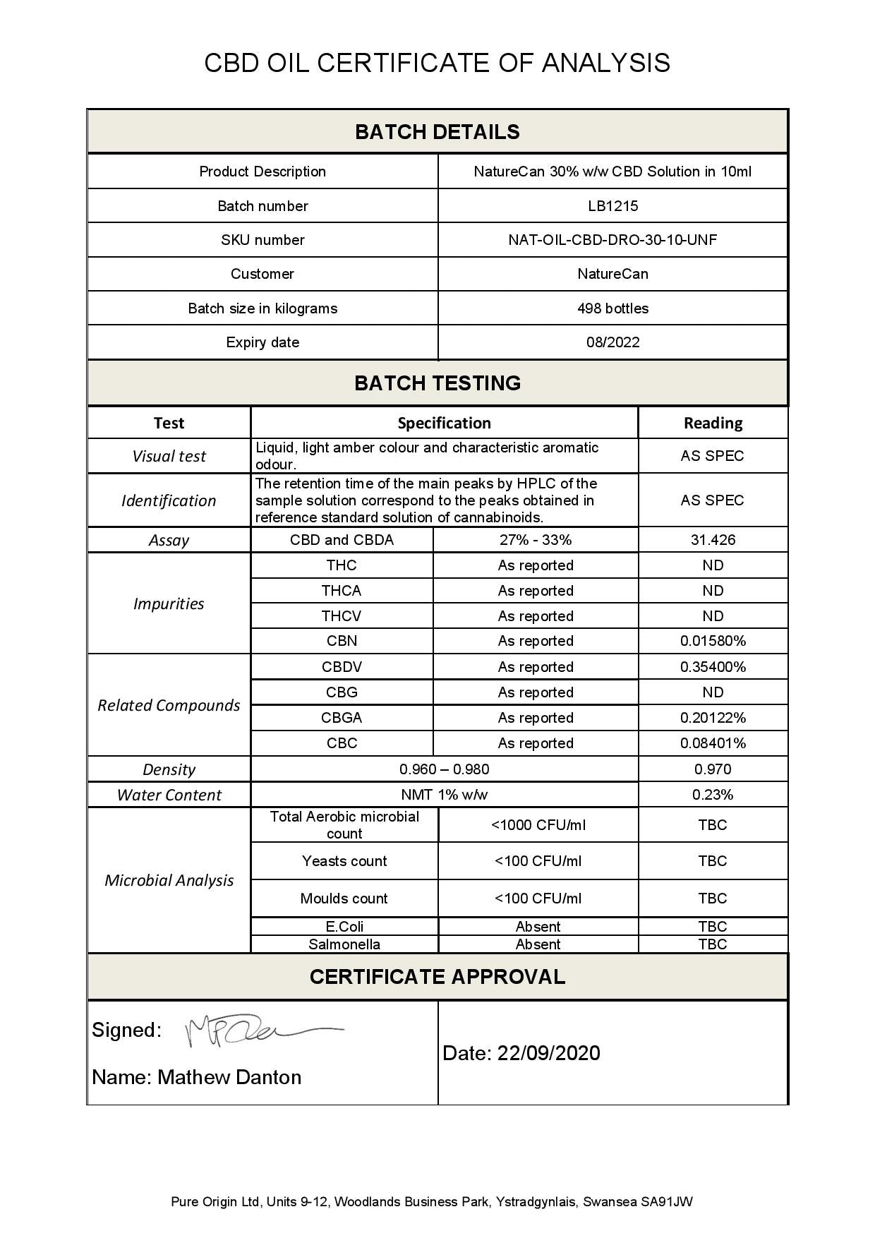 Naturecan 30% 9000mg CBD Aceite MCT de amplio espectro 30ml