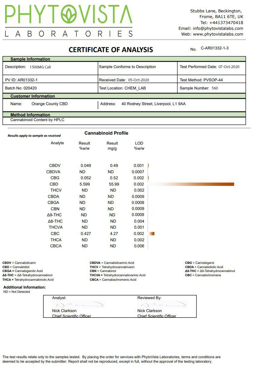 Orange County CBD Cali Range 1500mg CBD 50ml E-líquido (60VG/40PG)