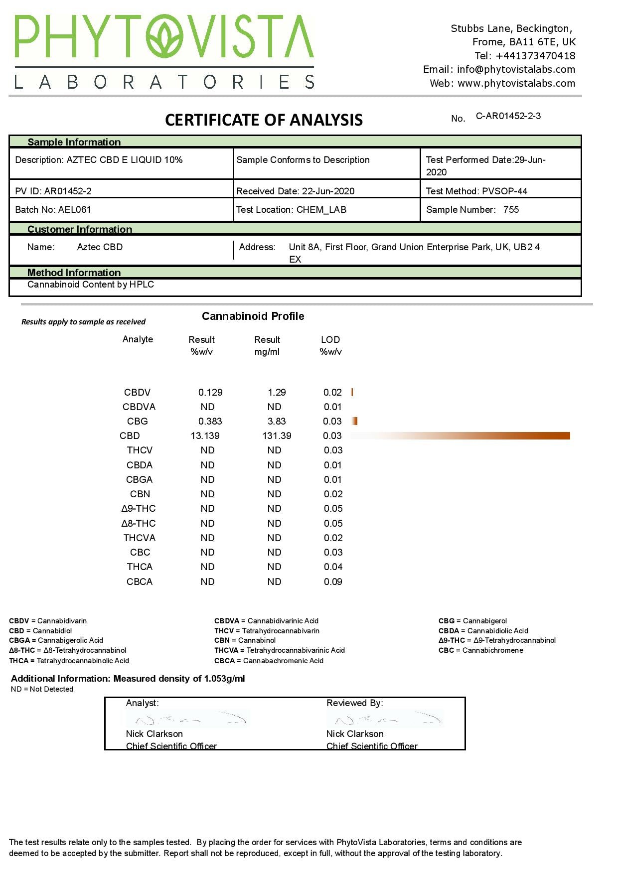 Líquido para vapear CBD Aztec CBD 1000mg 10ml (50PG/50VG)