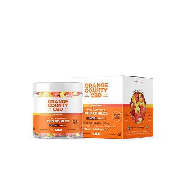 Orange County 800mg CBD Fizzy Peach Rings - Small Tub