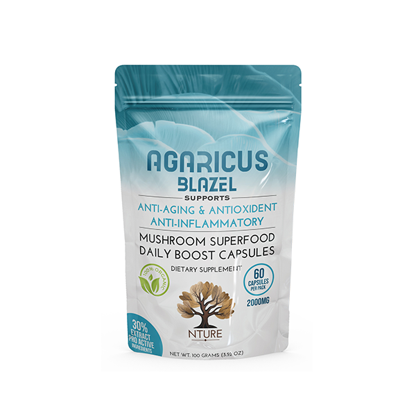 NTURE Cápsulas de hongos Agaricus Blazel de 2000 mg - 60 cápsulas