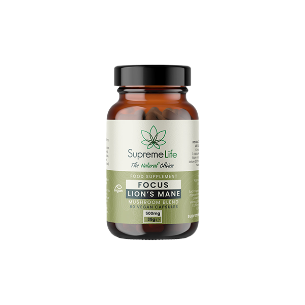 Supreme Life 500mg Focus Lions Mane Vegan Capsules  - 60 Capsules - Shop Now At The CBD Hut 