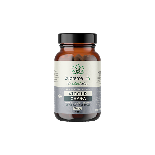 Supreme Life 500mg Vigour Chaga Vegan Capsules  - 60 Capsules - Shop Now At The CBD Hut 