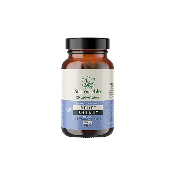 Supreme Life 500mg Relief Shilajit Vegan Capsules  - 60 Capsules - Shop Now At The CBD Hut 