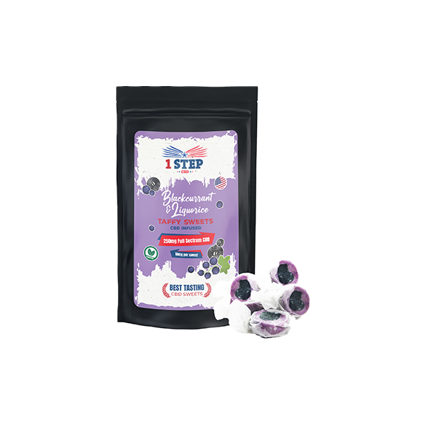 1 Step CBD 250mg Full Spectrum Blackcurrant & Liquorice Taffy Grab Bag - 150g