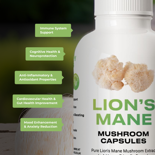 Happy Guys Organic Lions Mane Mushroom Capsules benefits - Shop Now At The CBD Hut 