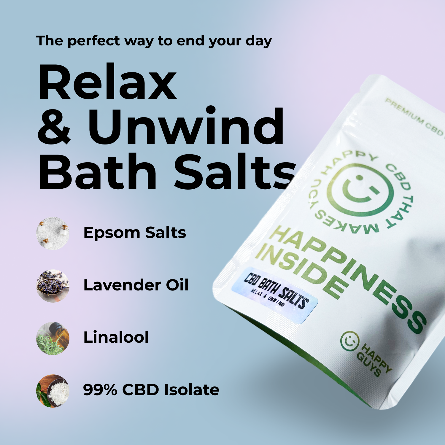 Happy Guys Night Time 90mg CBD Bath Salts - Relax & Unwind