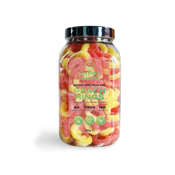 Happy Guys 7500mg CBD Gummies - Peach Rings - Large Tub - Shop Now At The CBD Hut 