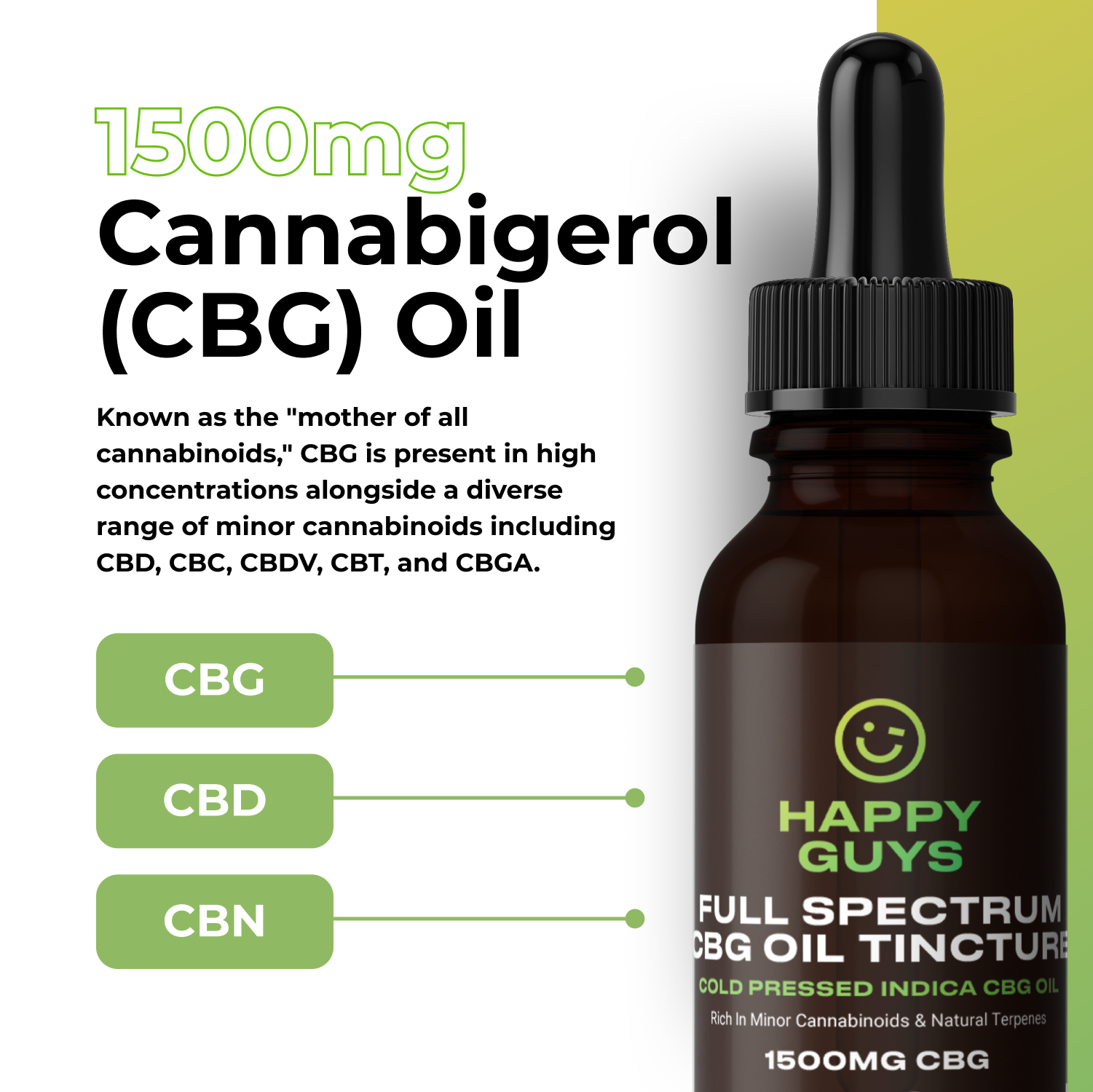 Happy Guys 1500mg CBG Full Spectrum Oil - 30ml - Shop Now At The CBD Hut 