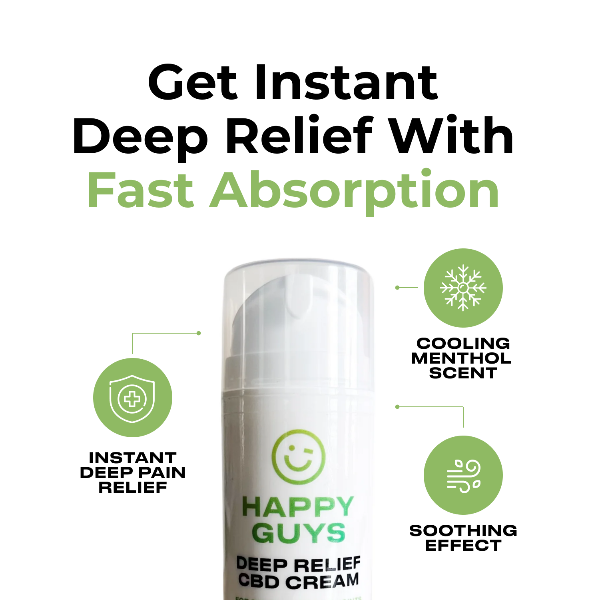 Happy Guys 500mg CBD Deep Pain Relief Muscle & Joint Cream - Instant Relief, Fast Absorption