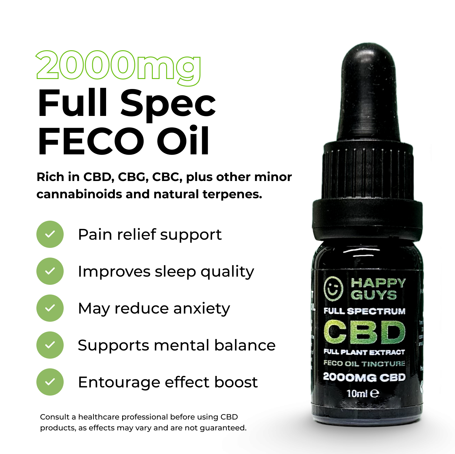 Happy Guys 2000mg CBD Full Spectrum Full Plant Extract Oil (FECO) (10ml)