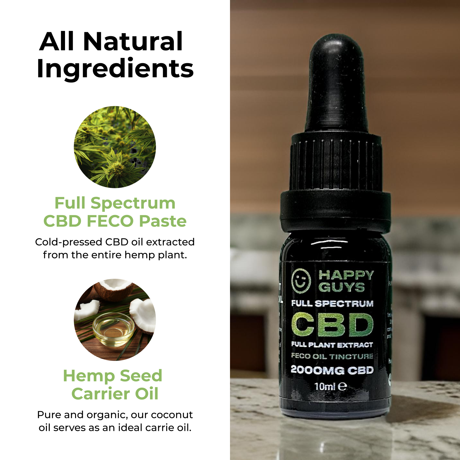 Happy Guys 2000mg CBD Full Spectrum Full Plant Extract Oil (FECO) (10ml)