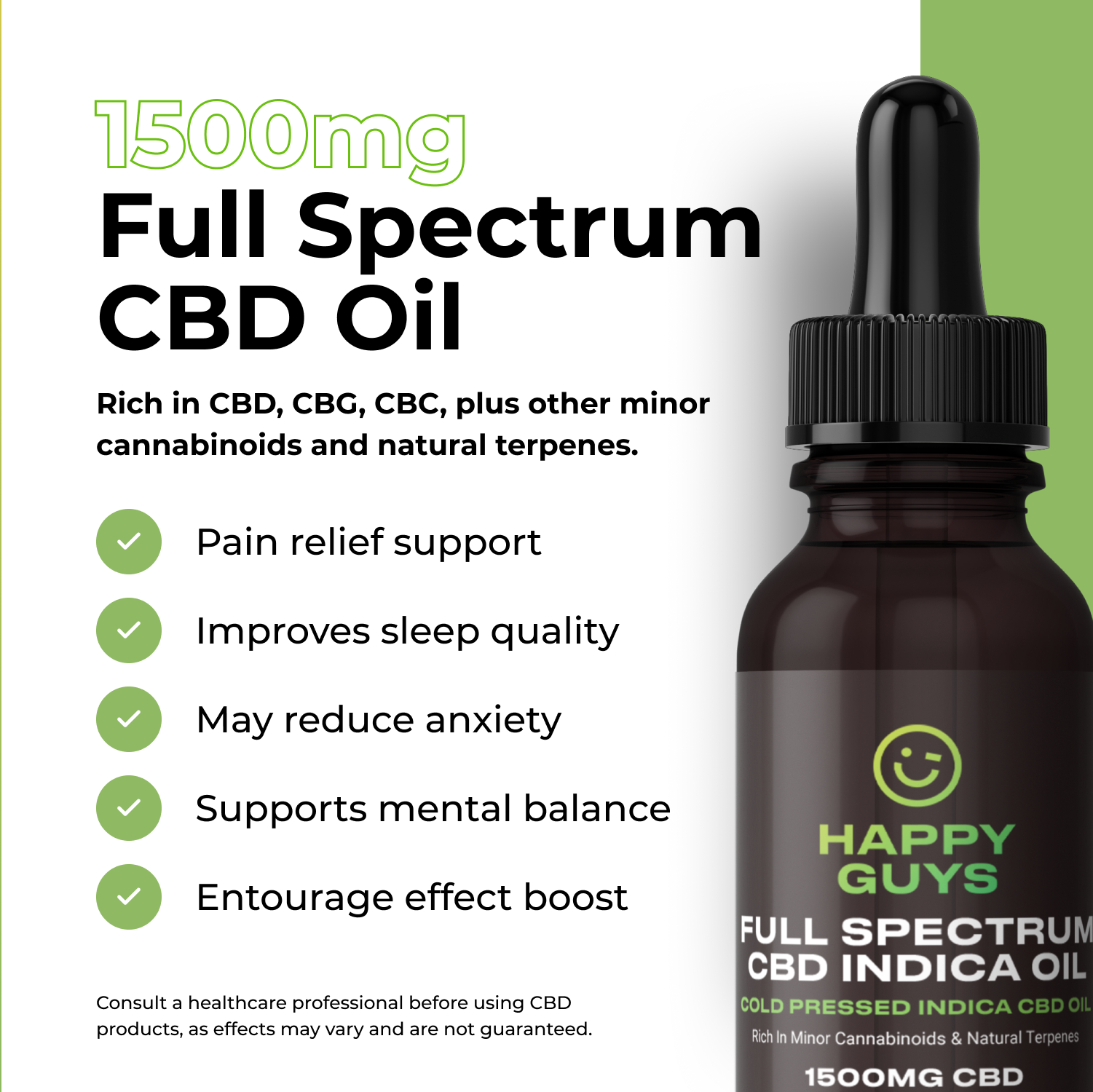 Happy Guys 1500mg CBD Full Spectrum Indica Oil - 30ml - Shop Now At The CBD Hut 