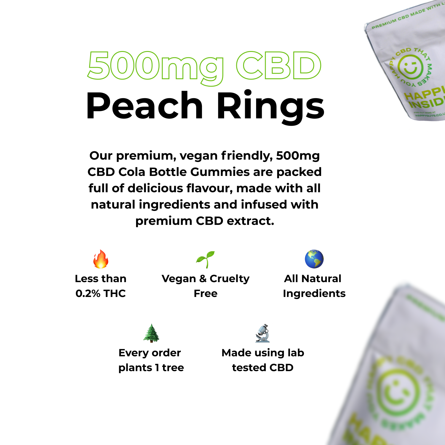 Happy Guys 500mg CBD Gummies - Peach Rings - Shop Now At The CBD Hut 