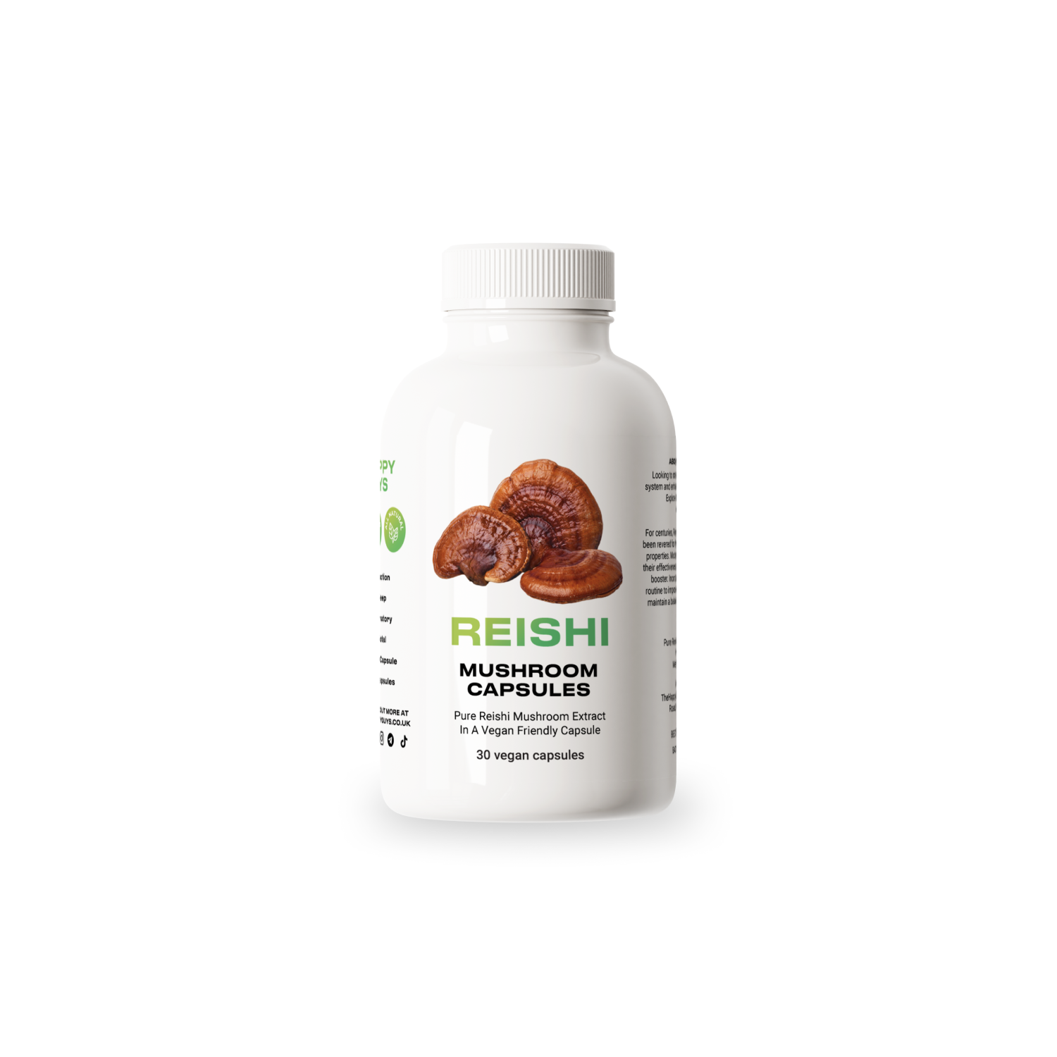 Organic Reishi Vegan Mushroom Capsules - Shop Now At The CBD Hut 