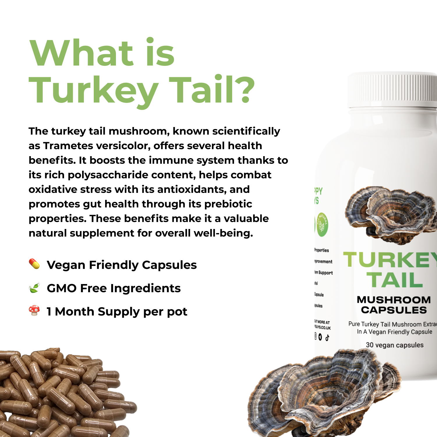 Happy Guys Organic Turkey Tail Mushroom Capsules - Shop Now At The CBD Hut 