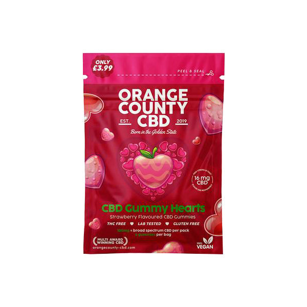 Orange County CBD 100mg Mini CBD Gummy Hearts - 6 Pieces - Shop Now At The CBD Hut 