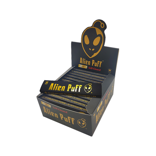 33 Alien Puff Black & Gold King Size Unbleached Brown Rolling Papers + Tips - Shop Now At The CBD Hut 