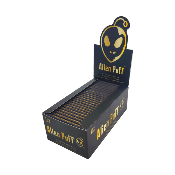 50 Alien Puff Black & Gold 1 1/4 Size Unbleached Brown Rolling Papers - The CBD Hut
