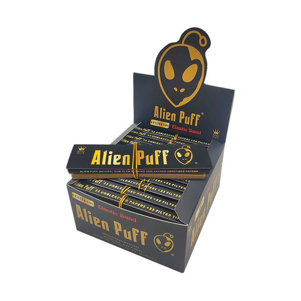 33 Alien Puff Black & Gold King Size Elastic Band Unbleached Papers + Filter Tips - Shop Now At The CBD Hut 