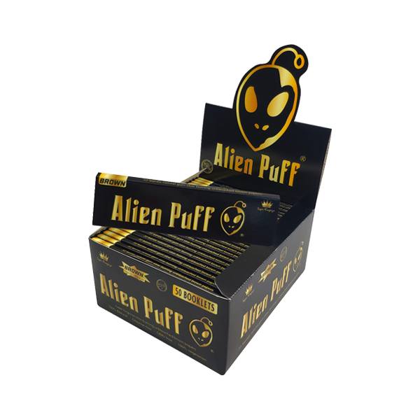 33 Alien Puff Black & Gold Super King Size Unbleached Brown Rolling Papers - Shop Now At The CBD Hut 