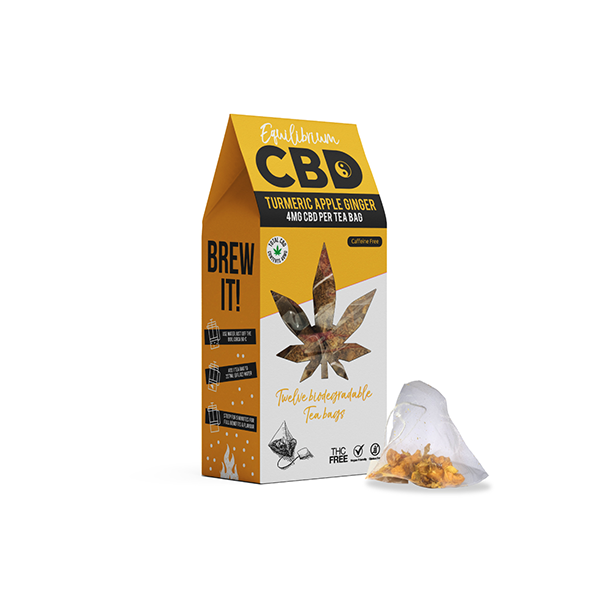 Equilibrium CBD 48mg Full Spectrum Turmeric & Ginger Tea Bags Box of 12 (BUY 2 GET 1 FREE) - Shop Now At The CBD Hut 